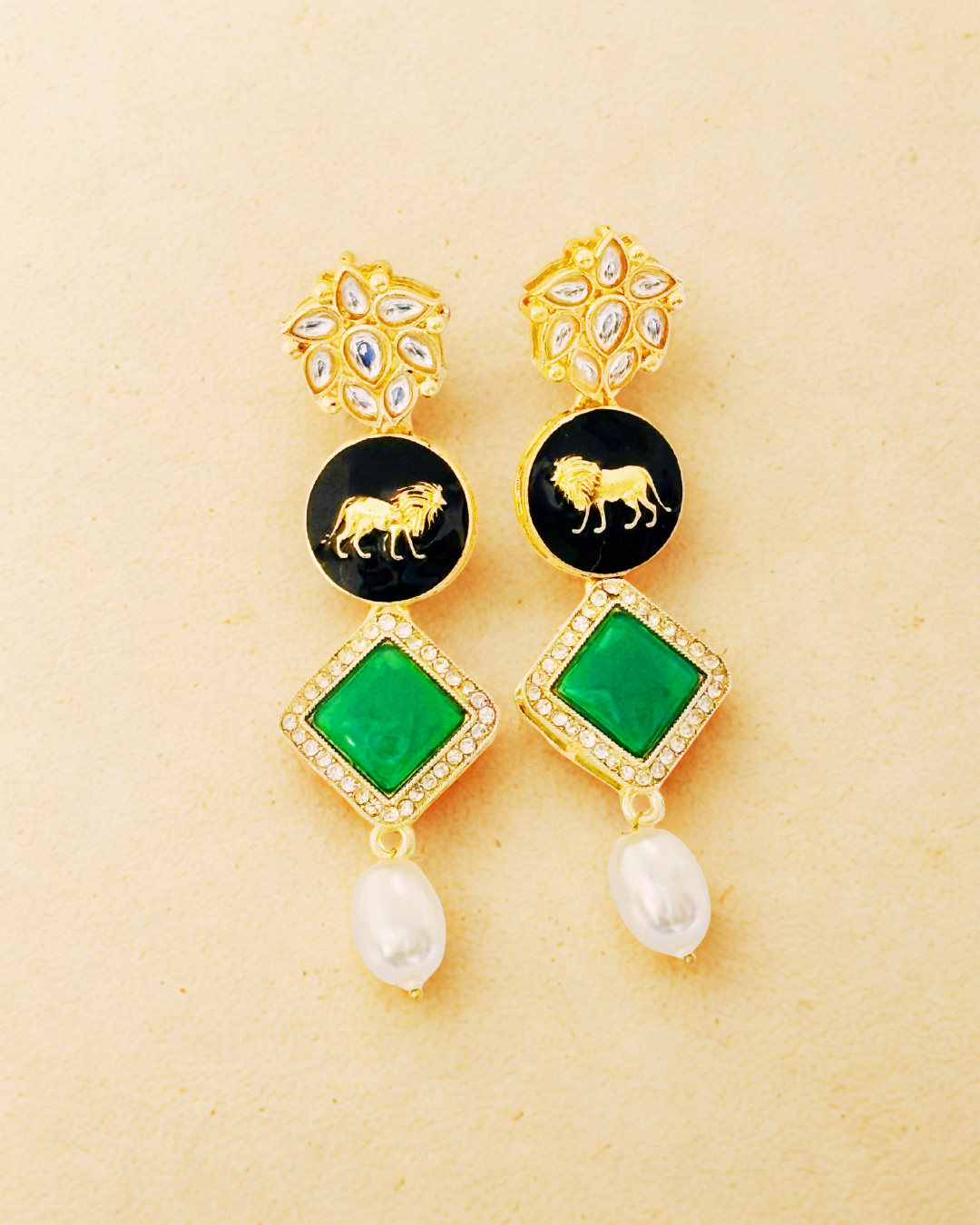 Royal Lion Statement Drop Earrings