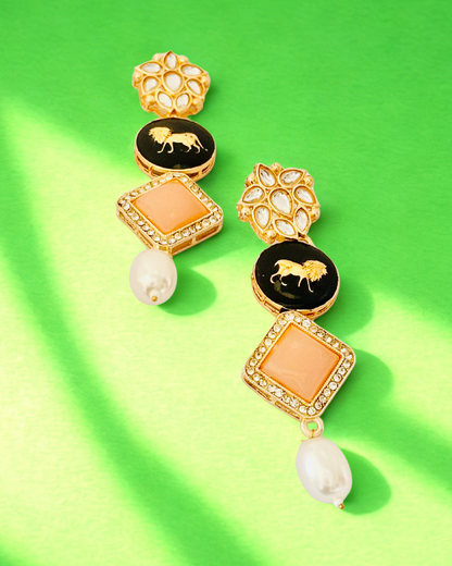 Royal Lion Statement Drop Earrings