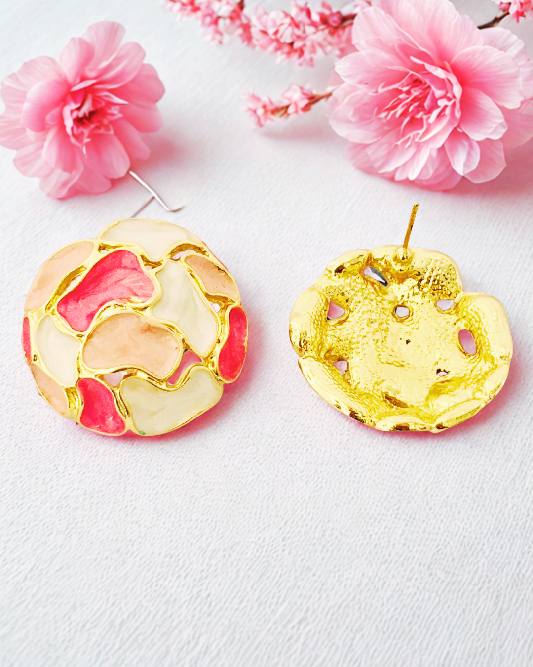 Monochrome Mosaic Dome Stud Earrings