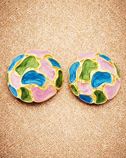 Monochrome Mosaic Dome Stud Earrings