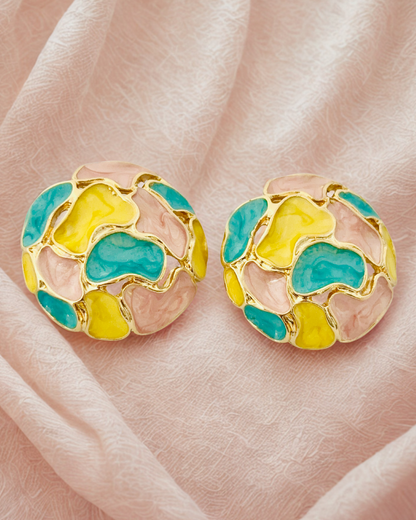 Monochrome Mosaic Dome Stud Earrings