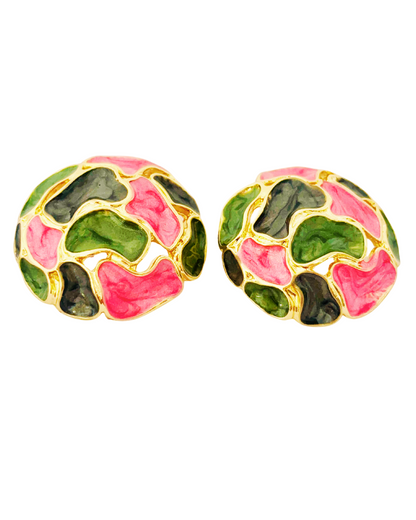 Monochrome Mosaic Dome Stud Earrings
