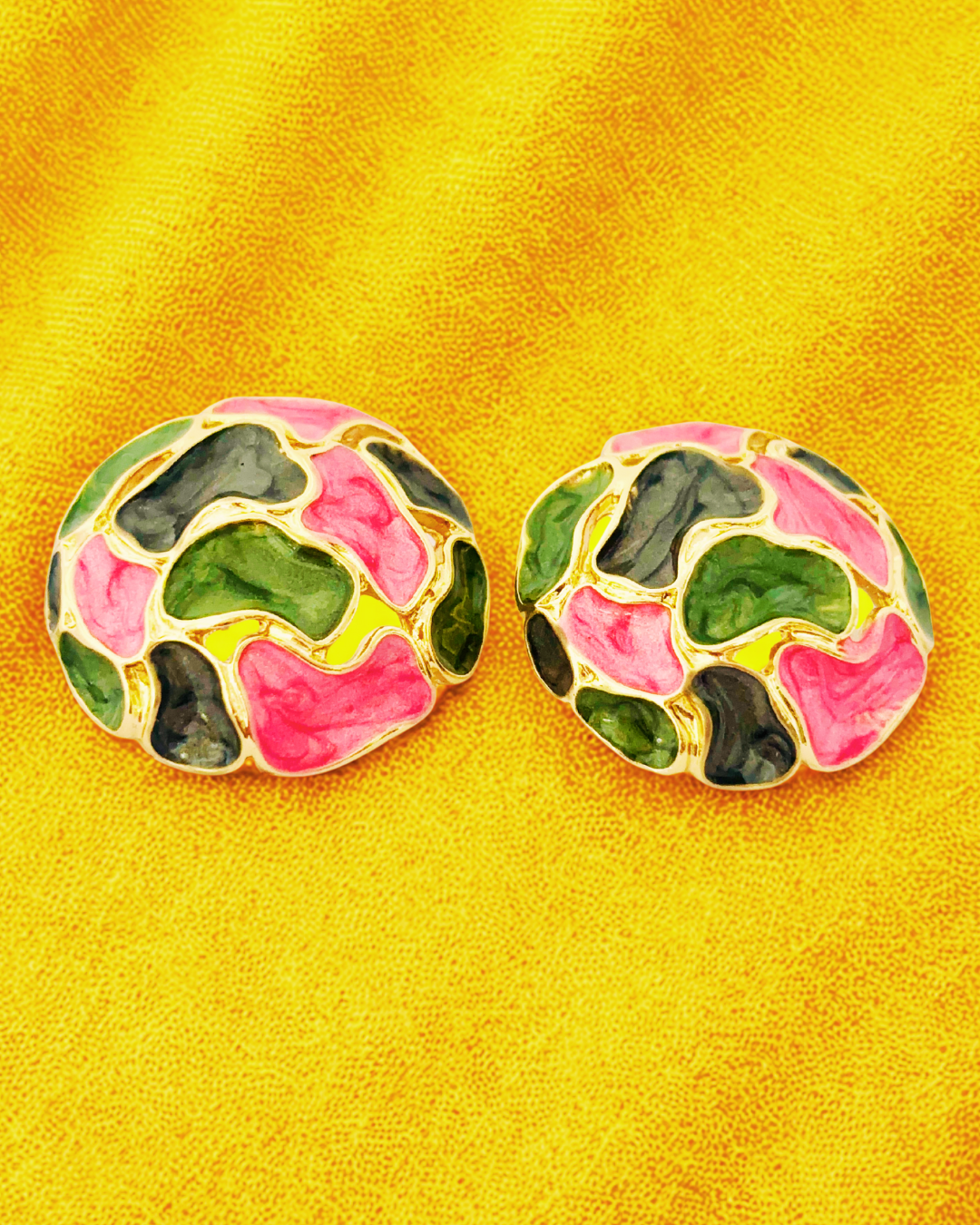Monochrome Mosaic Dome Stud Earrings