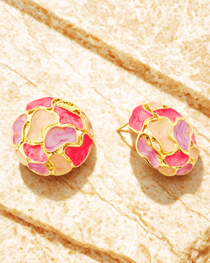 Monochrome Mosaic Dome Stud Earrings