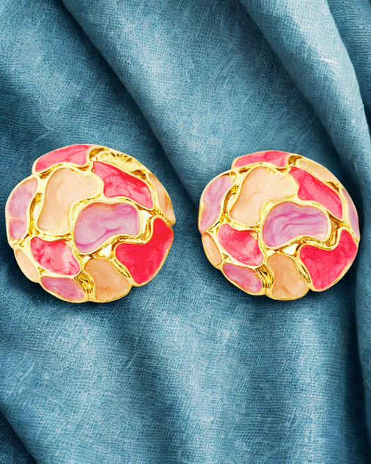 Monochrome Mosaic Dome Stud Earrings