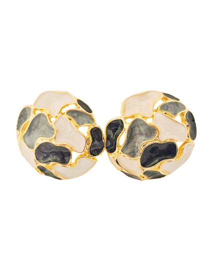 Monochrome Mosaic Dome Stud Earrings