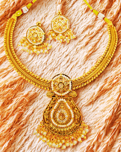 Kundan & Pearl Temple Necklace Set