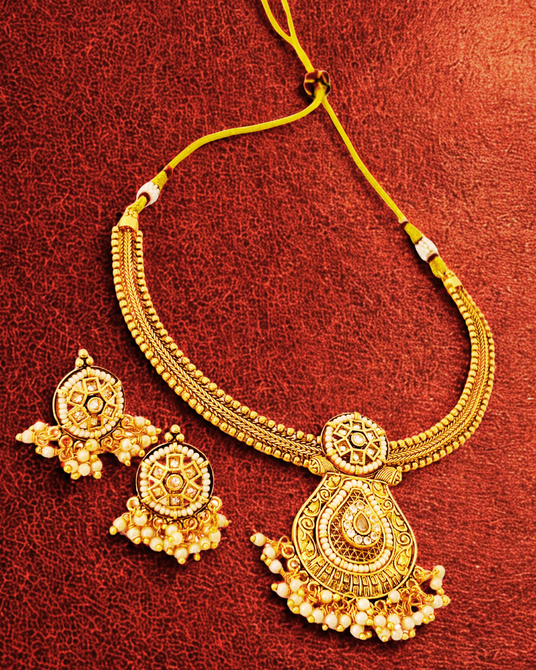 Kundan & Pearl Temple Necklace Set