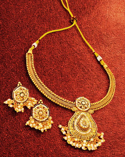 Kundan & Pearl Temple Necklace Set