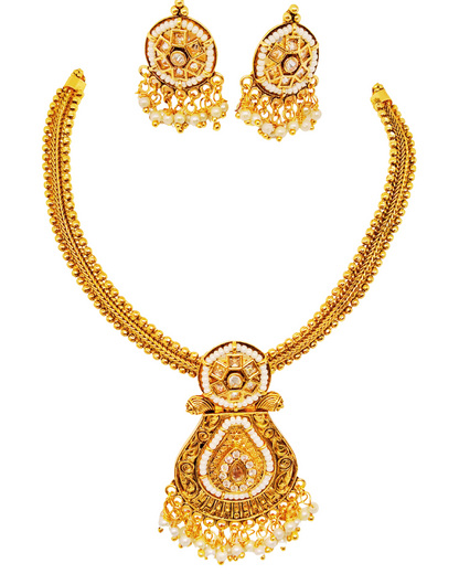 Kundan & Pearl Temple Necklace Set