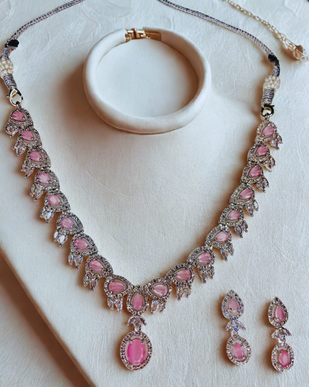 Blush Pink Stone AD Necklace Set - Image 2