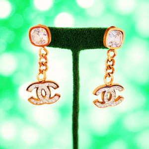 Crystal Chain Logo Dangle Earrings
