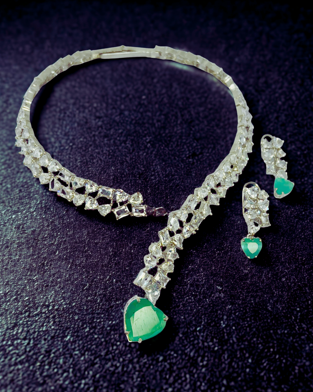 Emerald Heart CZ Necklace Set Hover
