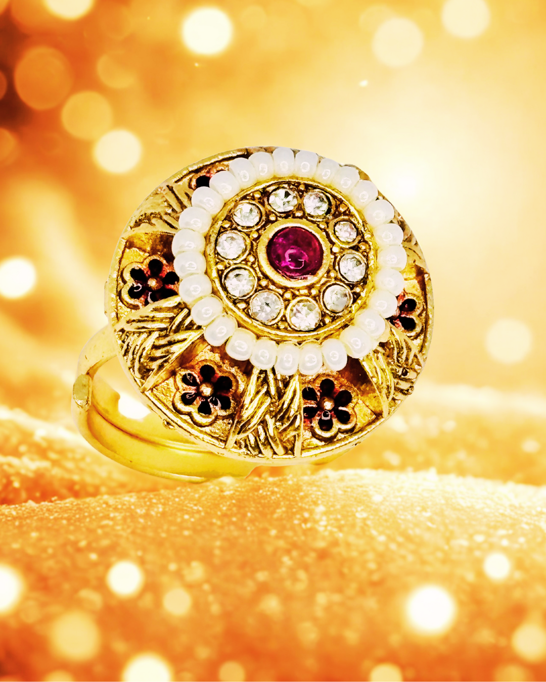 Antique Dome Pear Kundan Ring - Image 2