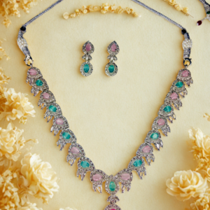 Blush Pink Stone AD Necklace Set