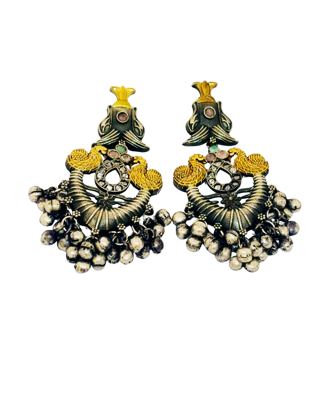 Antique Peacock Jhumka Earrings - Image 3
