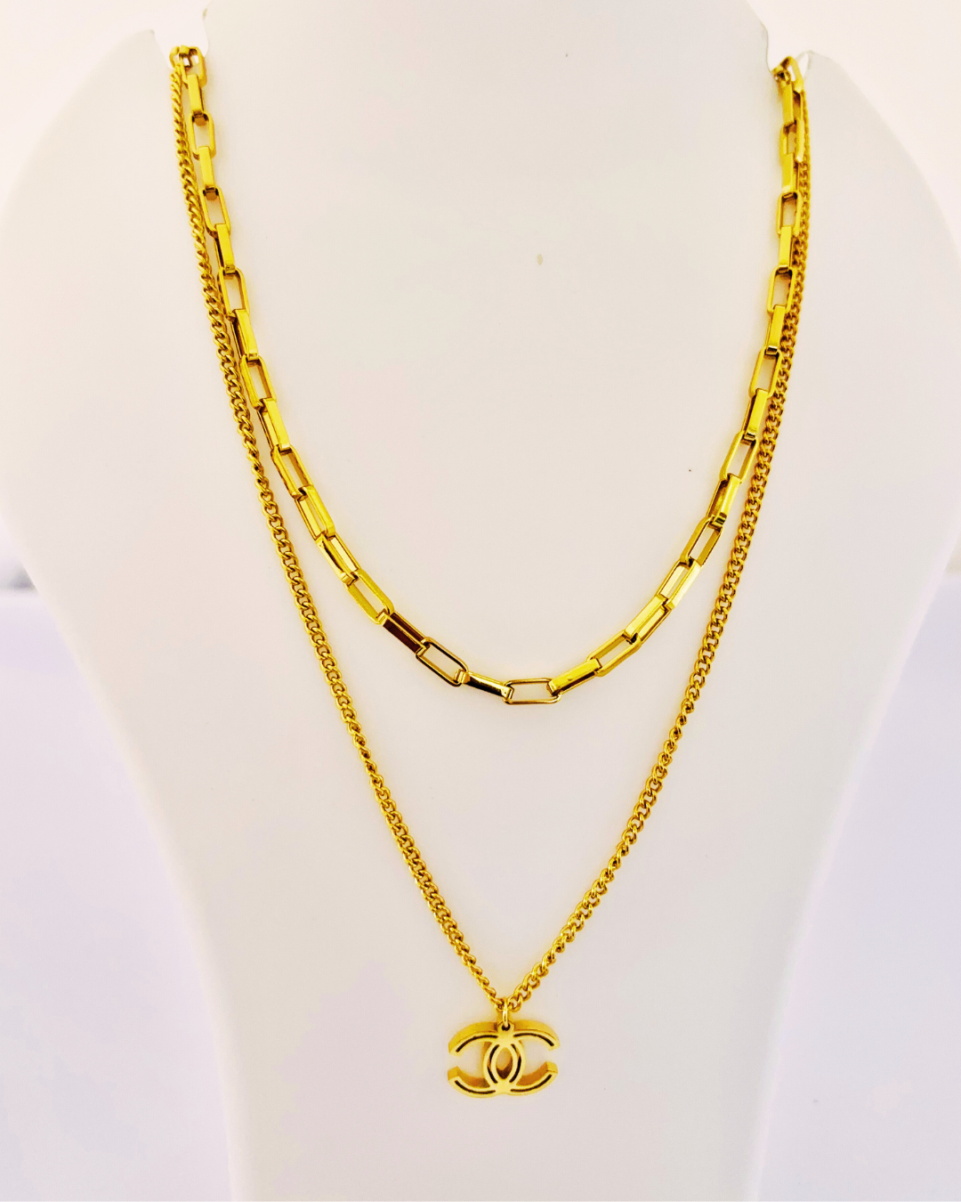 Chanel-Inspired Layered Gold Korean Necklace Hover