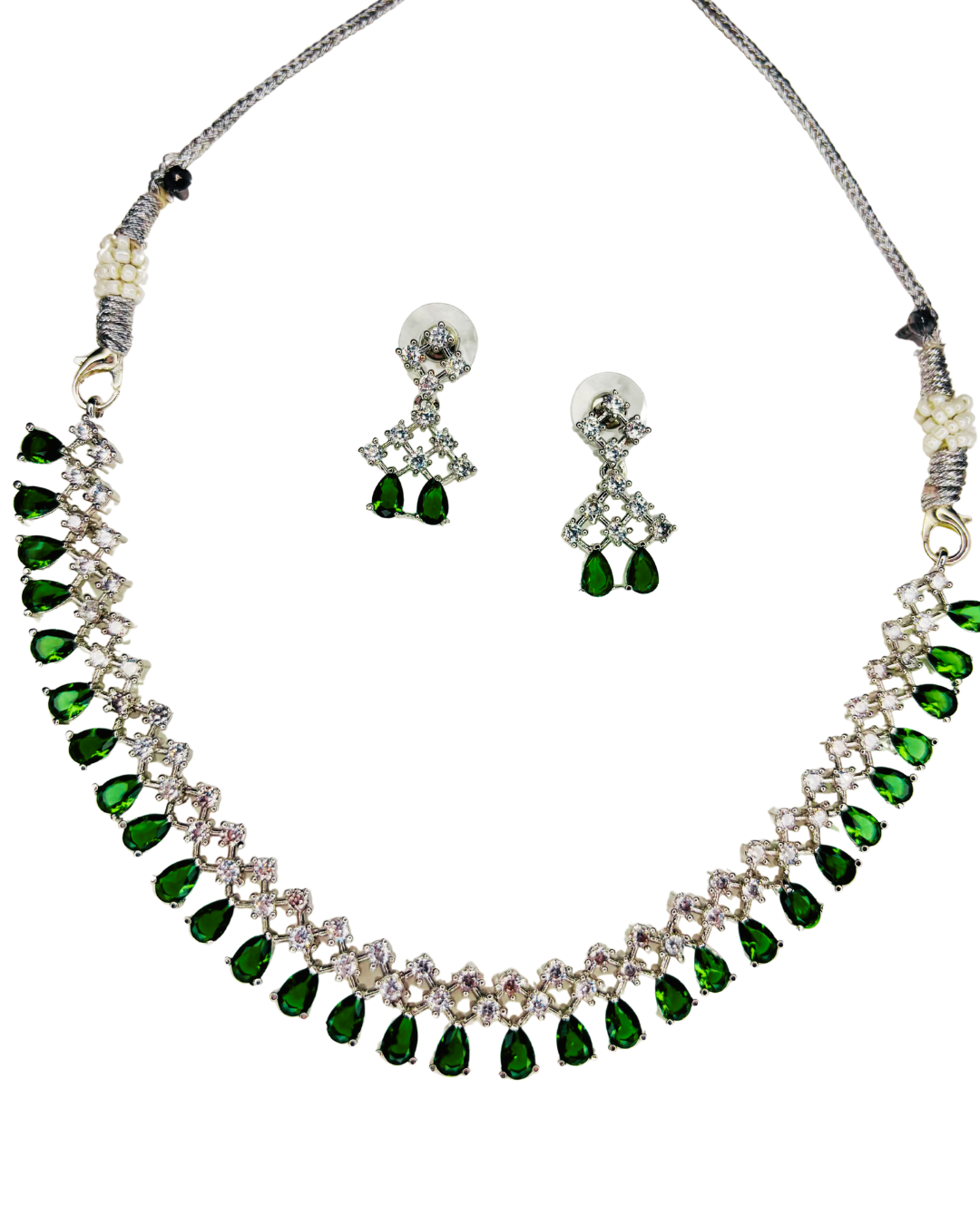 Royal Radiance Green Drop AD Necklace Set - Image 3