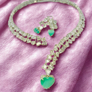 Emerald Heart CZ Necklace Set