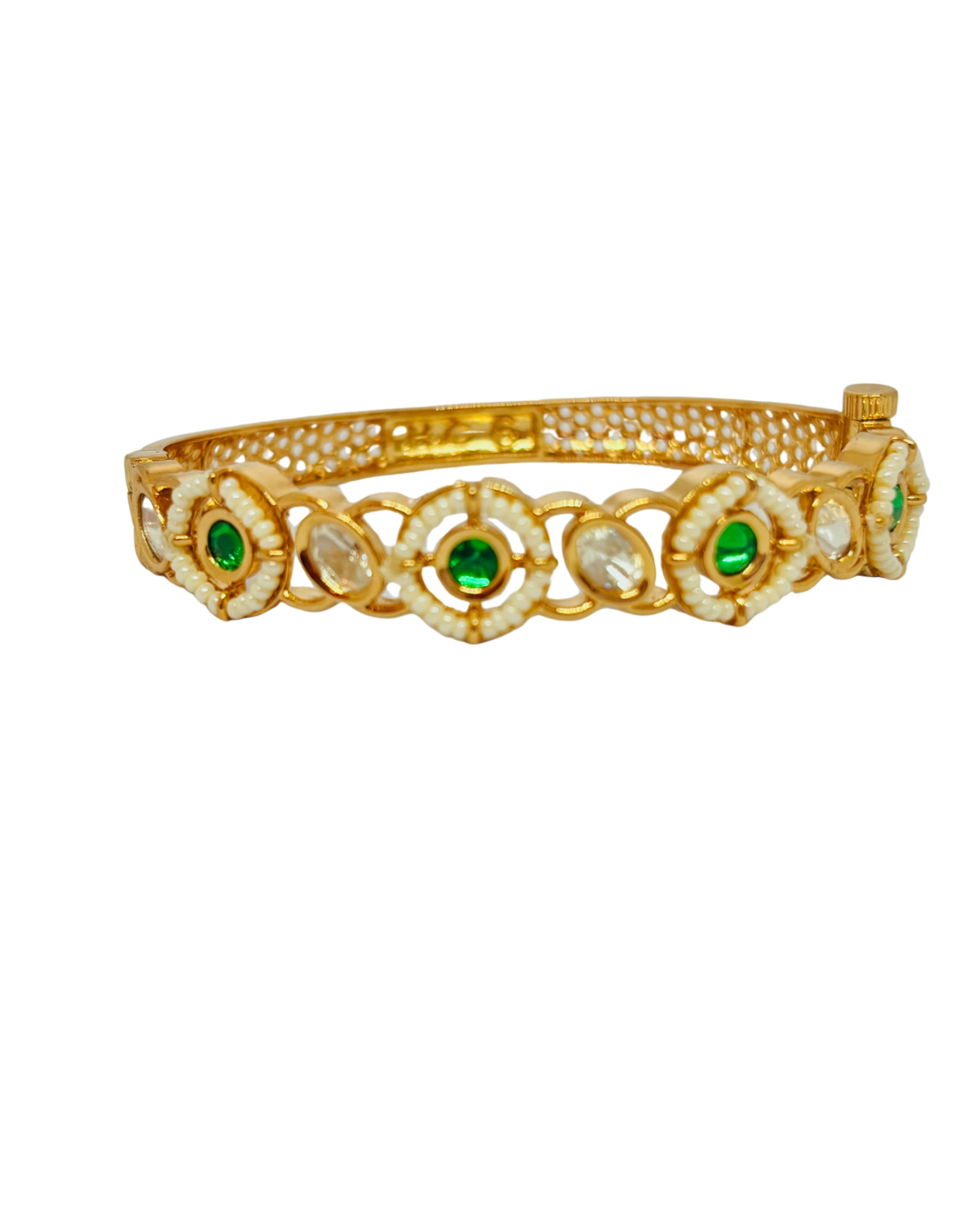 Emerald Pearl Charm Kundan Bracelet - Image 3