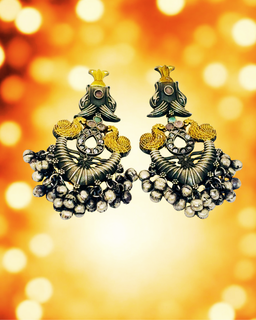 Antique Peacock Jhumka Earrings - Image 4