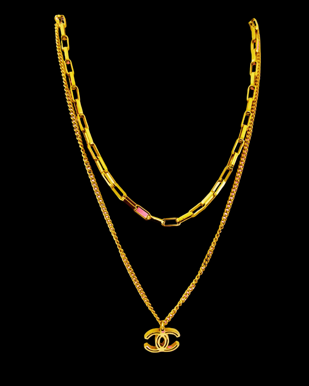 Chanel-Inspired Layered Gold Korean Necklace - Image 3