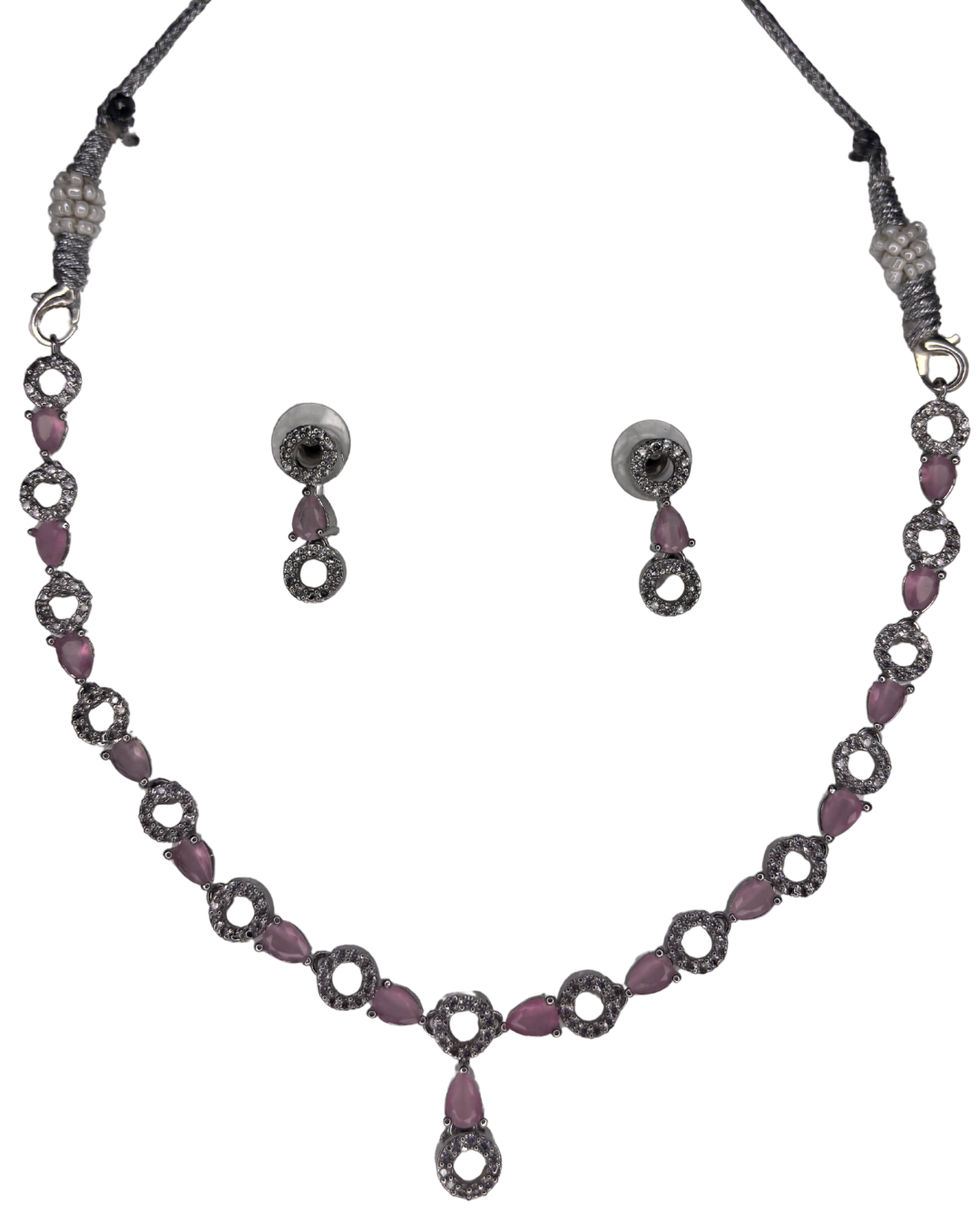 Elegant Black Teardrop AD Necklace Set - Image 4
