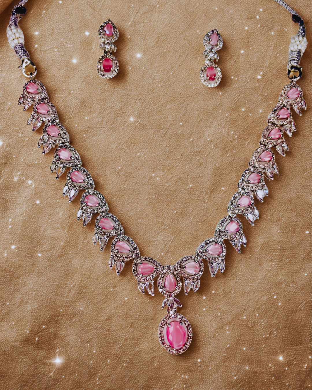 Blush Pink Stone AD Necklace Set - Image 5