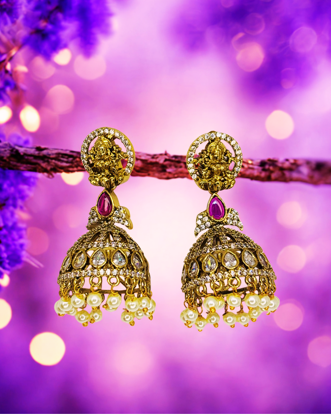 Divine Temple Jhumka Earrings - Image 4