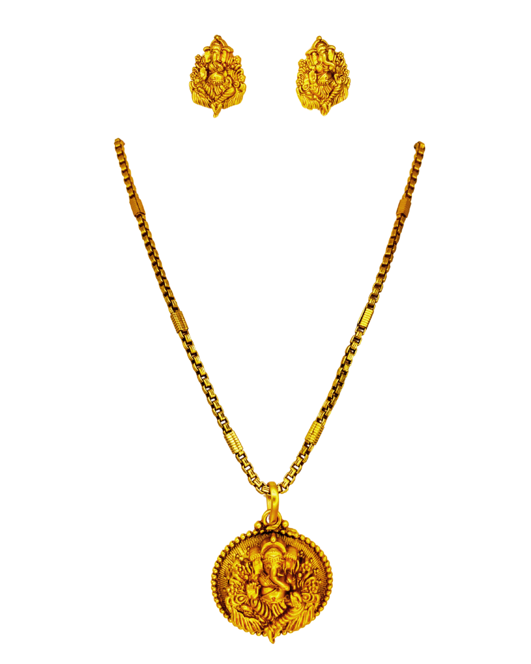 Antique Ganesh Pendant Temple Necklace Set - Image 3