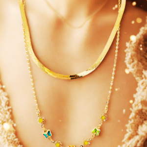 Dual Layer Gold-Tone Enamel Clover Necklace