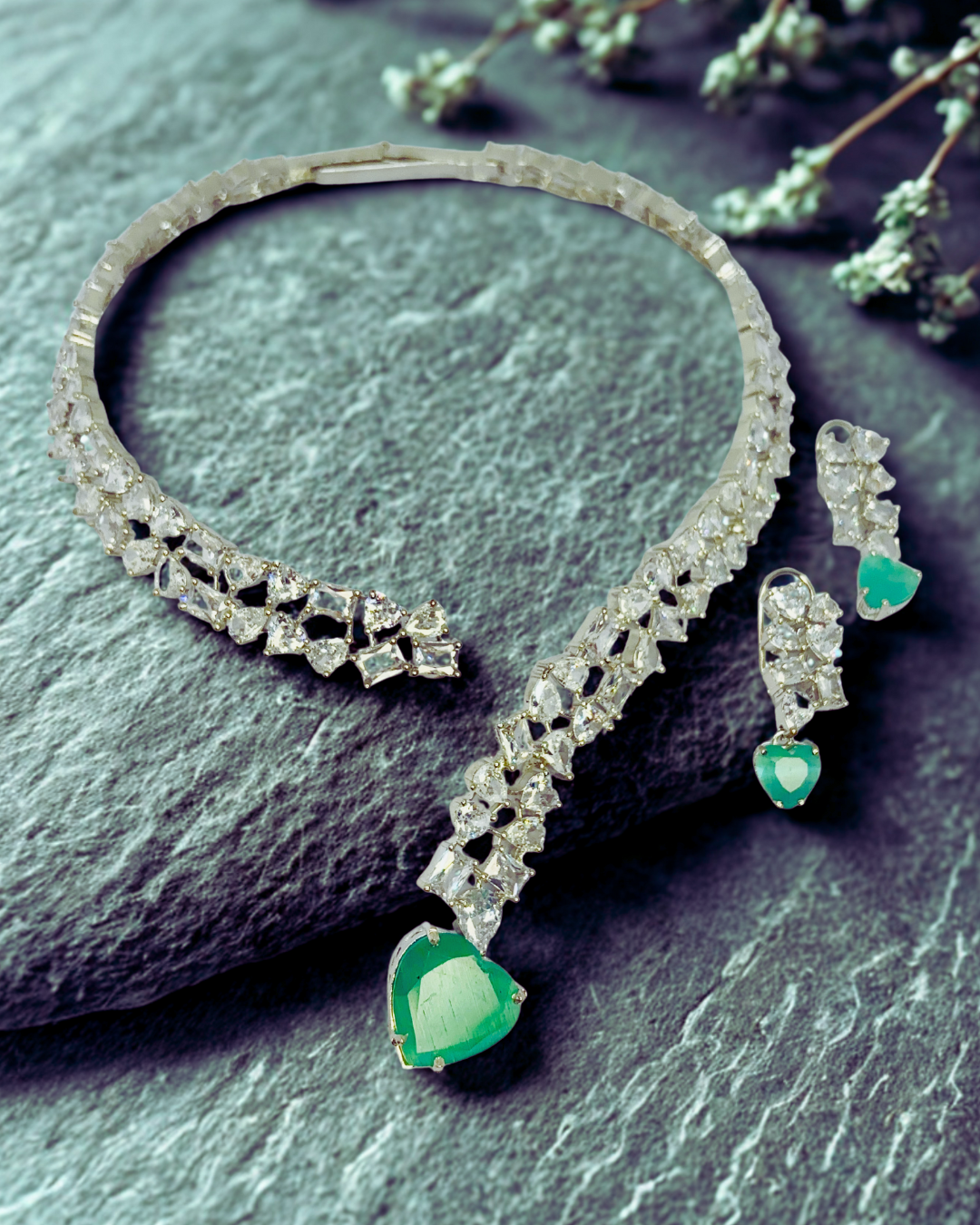 Emerald Heart CZ Necklace Set - Image 5