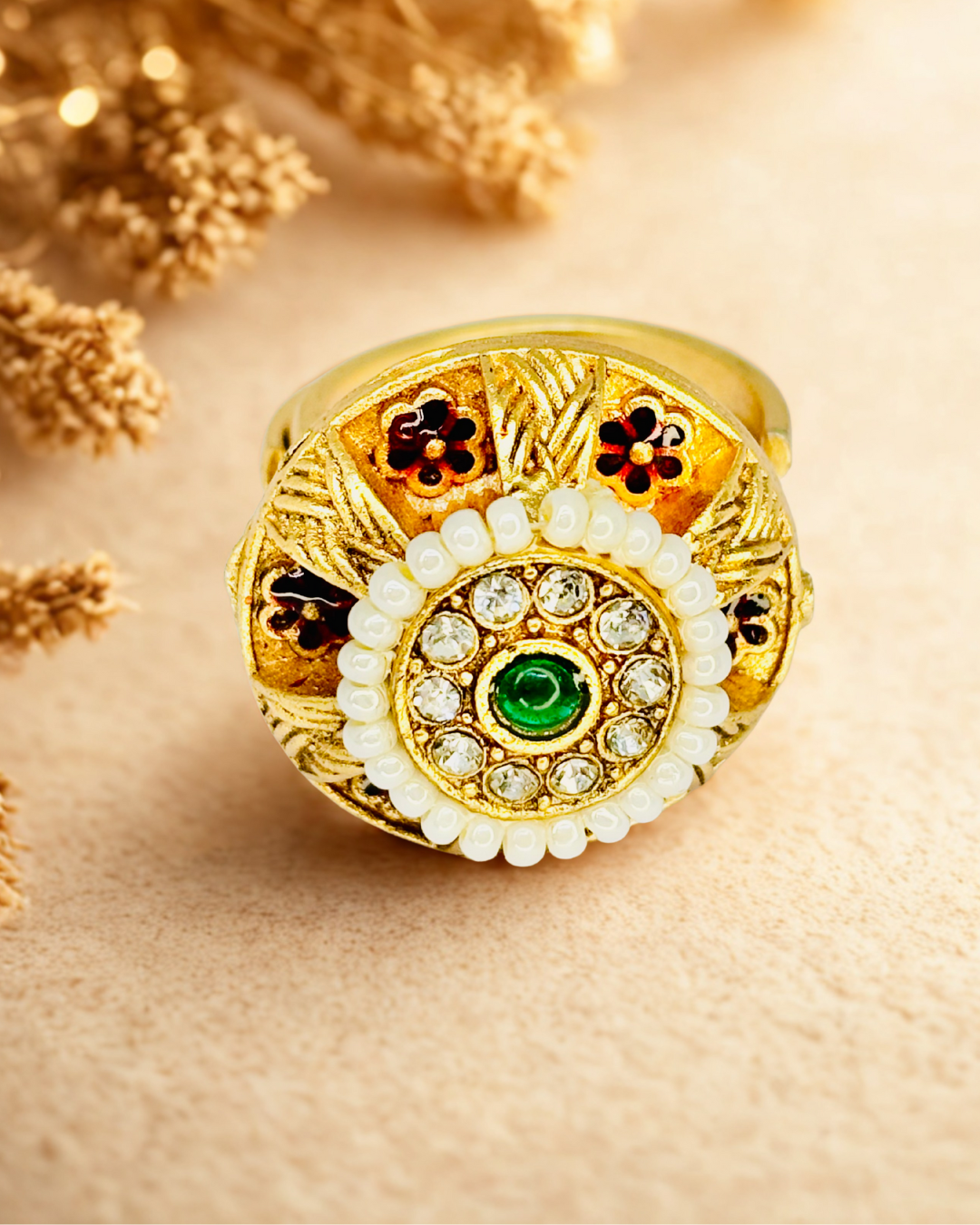 Antique Dome Pear Kundan Ring - Image 6