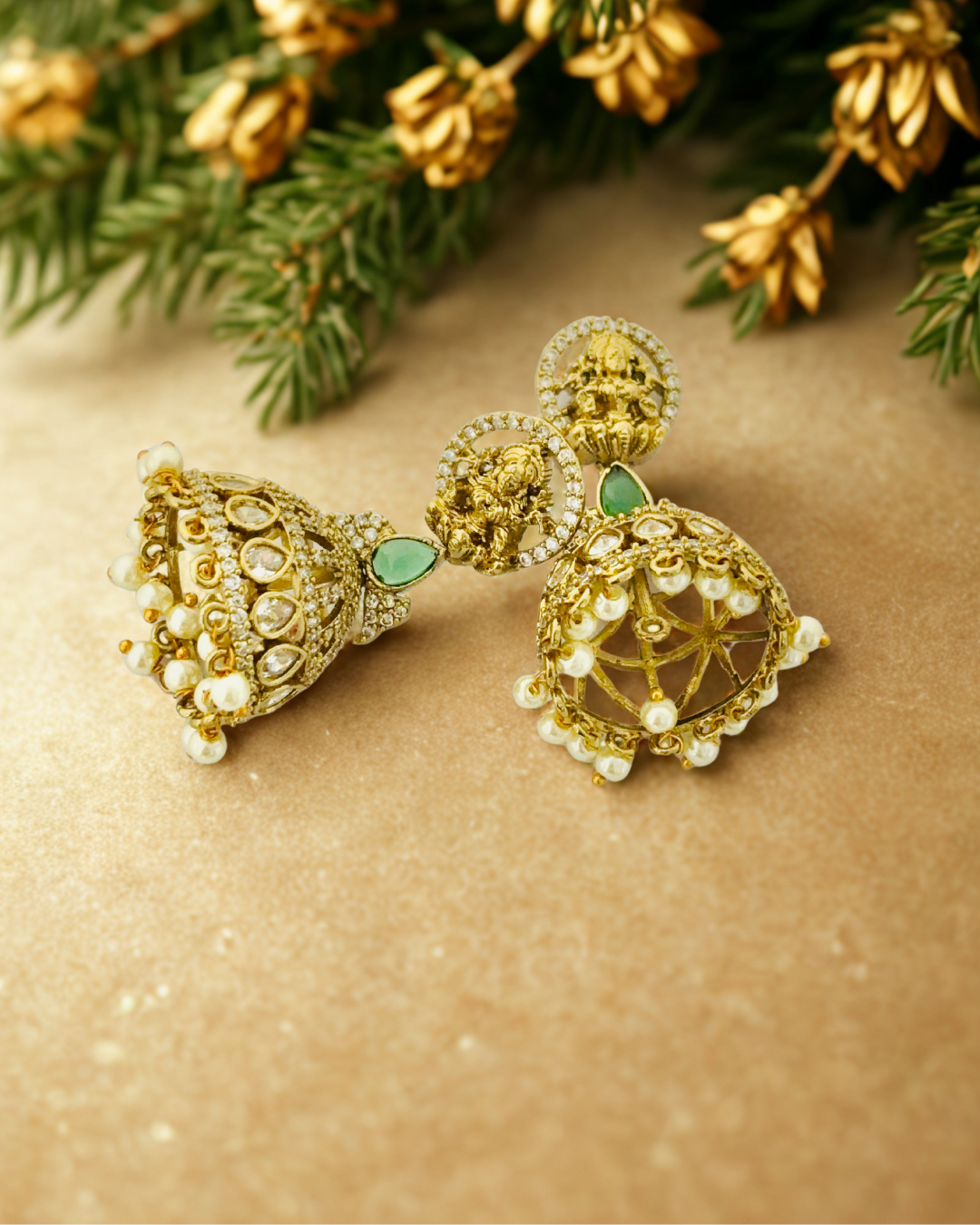 Divine Temple Jhumka Earrings Hover